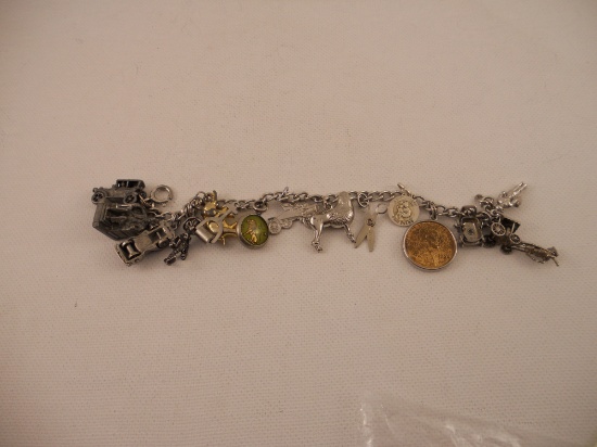 Vintage Sterling Charm Bracelet with 15 Charms