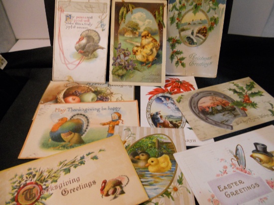 Lot of 10, Antique/Vintage 1907-1911 Holiday Post Cards With Stamps