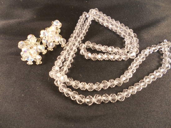 Vintage Crystal and Glass Necklace and Earrings