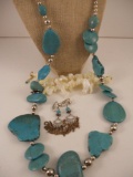 Chico's Lot, Silver and Torquious Tone Necklace, Bracelet and matching Earrings