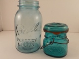 Antique/Vintage Blue Glass Canning Jars