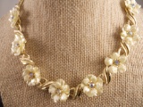 Vintage Coro Shell and Rhinestone Necklace
