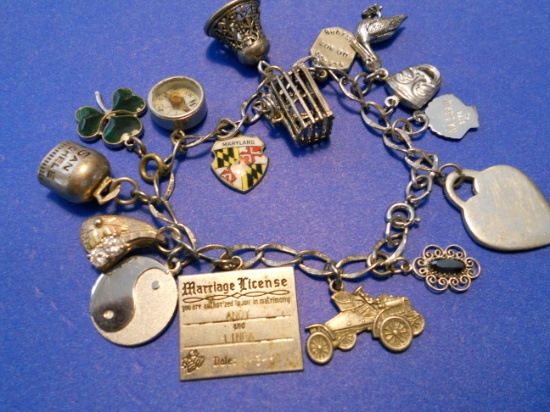 Vintage Charm Bracelet, 13 Sterling Charms