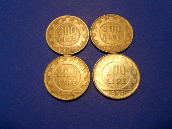 Lot of 4, Italian 200 Lire, 1978-1998