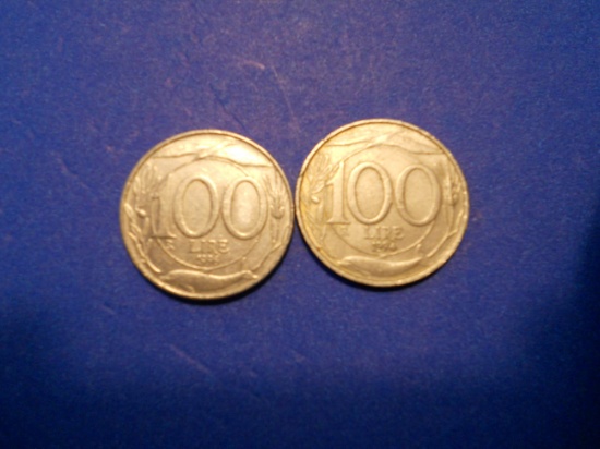 Lot of 2, Italian 100 Lire, 1994-1996