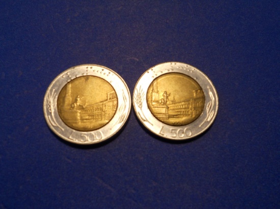 Lot of 2, Italian 500 Lire, 1986-1991