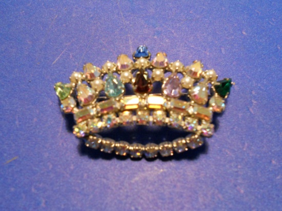 Vintage Rhinestone Crown Brooch