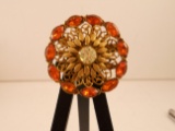 Vintage Orange Sunburst Brooch