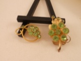 Lot of 2, Vintage Green Rhinestone Brooches