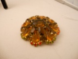 Vintage Large Amber Rhinestone Brooch