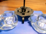 Mixed Lot, Vintage Clear Glass Cat Candleholder set and Metal Candleholder