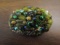 Vintage Green Filigree Glass and Stone Brooch