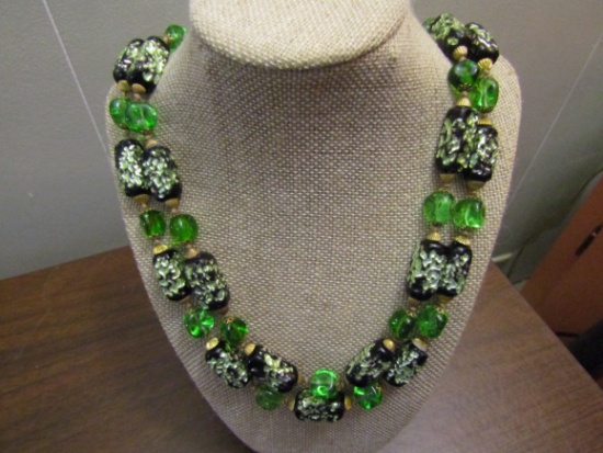 Vintage Double Strand Foiled Glass Necklace
