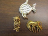 Lot of 3 Vintage Animal Figurine Brooches