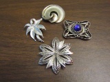 Lot of 4 Vintage Silver Tone Brooches