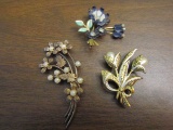 Lot of 3 Vintage Flower Brooches