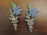 Lot of 2 Vintage Silver Metal Flower Bouquet Brooches