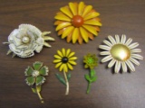 Lot of 6 Vintage Enamel Flower Brooches
