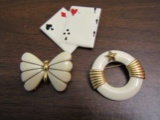 Lot of 3 Vintage Enamel Gold Tone Brooches