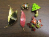 Lot of 5 Vintage Enamel Brooches