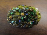 Vintage Green Filigree Glass and Stone Brooch