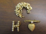 Lot of 3 Vintage Gold Tone Faux Pearl Brooches