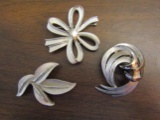 Lot of 3 Vintage signed Trifari Silver Tone Brooches