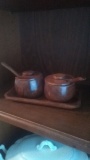 Vintage Wood Condiment Bowl and Tray set