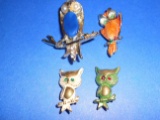 Lot of 4 Vintage Owl Brooches