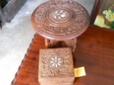 Vintage Carved Wood Plant Stand and Trinket Box