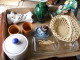 Lot of Ceramic and Glass Vases, Basket, Stoneware