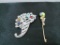 Lot of 2 Vintage Rhinestone Brooch and Stick Pin