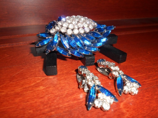 Vintage Rhinestone Brooch and Earring Set