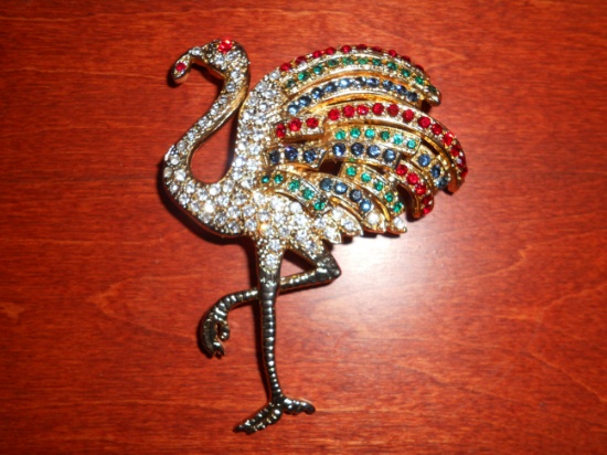 Vintage Rhinestone Bird Brooch