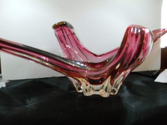 Vintage Large Murano Dish, Cranberry