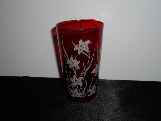 Vintage Red Drinking Glass