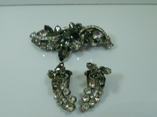 Vintage Rhinestone Brooch and Earring Set