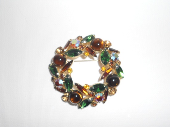 Vintage Multi color Rhinestone Brooch