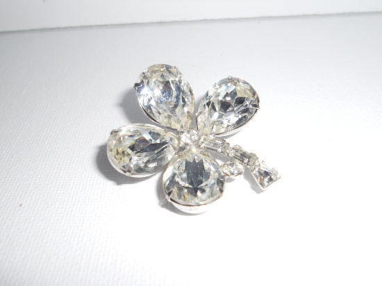 Vintage Rhinestone Clover Brooch