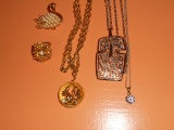Lot of 5 Costume Jewelry, Brooch Ring Necklaces