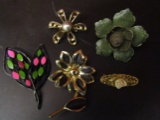Lot of 5 Vintage Flower Brooches