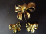 Vintage Gold Bow Brooch and Earrings Set