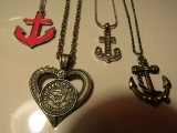 Lot of 4 Vintage Necklaces, US Navy and Anchors