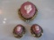 W. Germany Pink Cameo Brooch and Earring Set