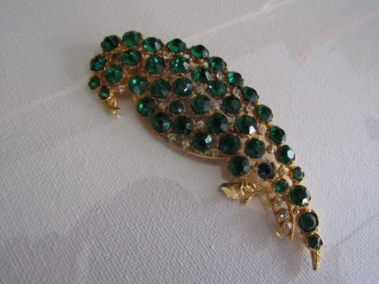 Vintage Large Rhinestone Green Parrot