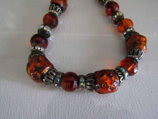 Vintage Amber Rhinestone Foiled Bead Necklace