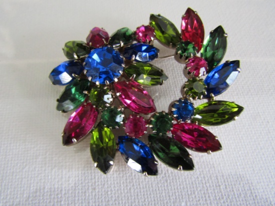 Amazing Multi Colored Rhinestone Flower Brooch