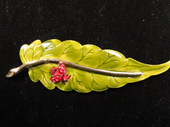 Vintage Signed Weiss 4in Enamel Ladybug Brooch