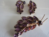 Amethyst Glass Brooch and Earrings