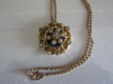 Vintage Signed Cora Enamel Rhinestone Necklace